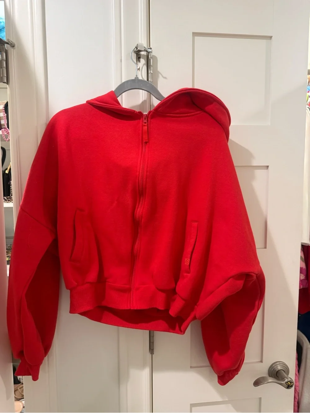 Cropped Red Hooded Sweatshirt Jacket